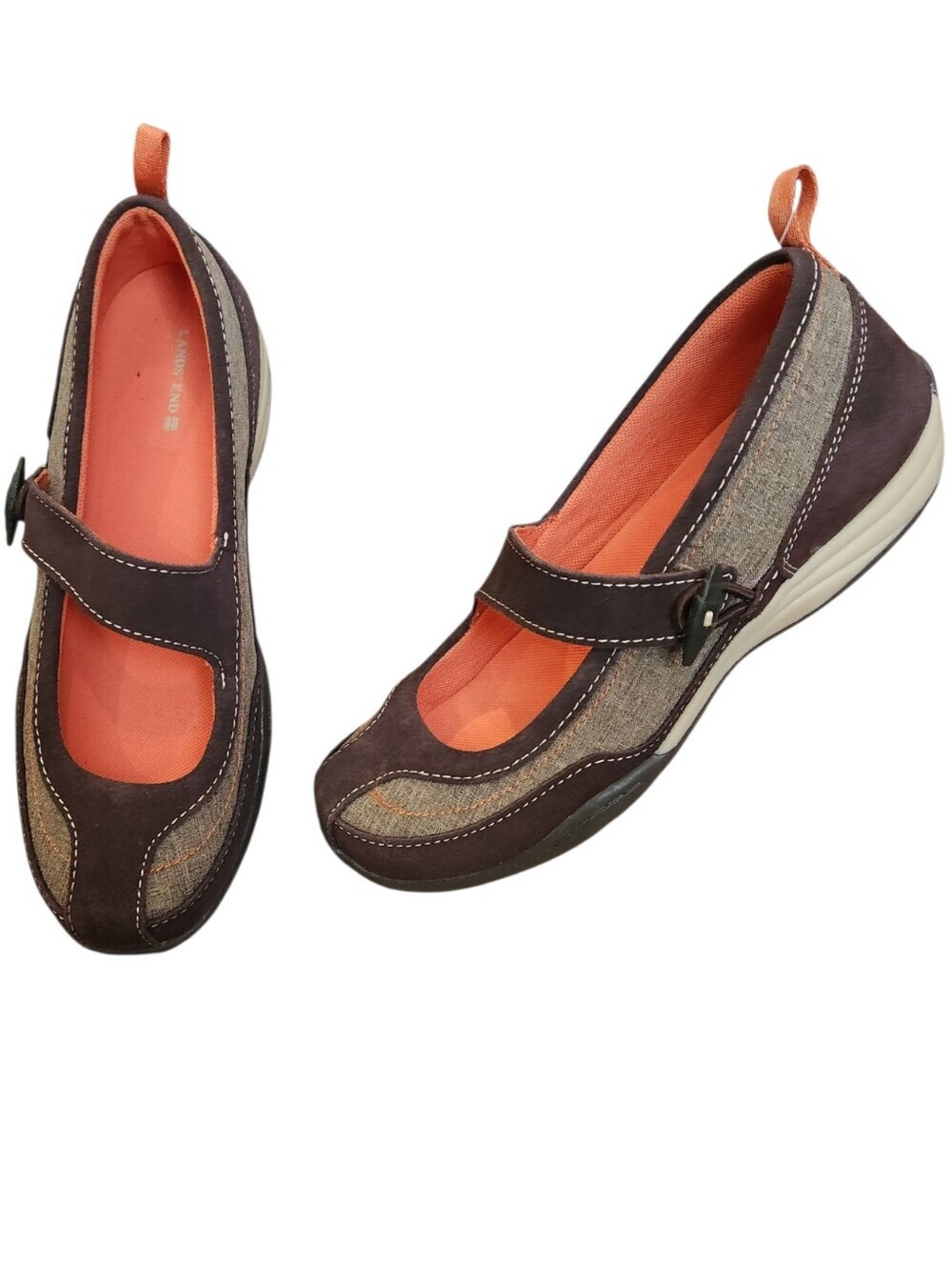NWT Lands' End NatureTex Mary Jane Trail Hiking Shoes Partial Suede Size 7 Brown